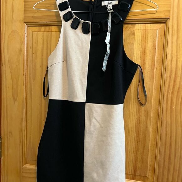 Ya brand gorgeous color block rhinestone embellished mini dress with zipper - Picture 1 of 6